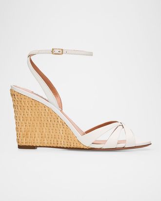 Aquazzura 85mm Tati Leather Wedge Sandals