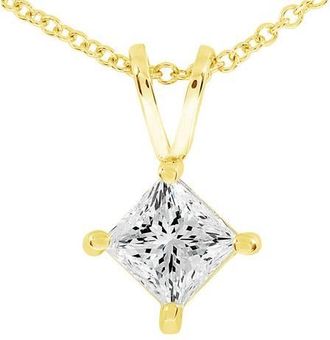 Pompeii3 1/2ct Princess Cut Real Diamond Gold Necklace Pendant 14k Yellow Gold