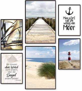Artland Poster »Impressionen vom Meer« Meer Bilder Set, 6 Stk. tlg. 6er Set, 2xDIN A3 / 4xDIN A4, ohne Rahmen