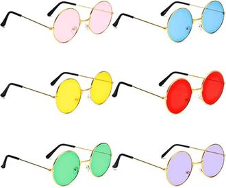 Generic 6 Pcs Round Glasses Metal Frame Retro Hippie Style Multicolor Sunglasses, Christmas Party Glasses, Johns 60s Style Glasses Accessories, Yellow Lens Gl