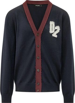 Dsquared2 V-hals vest met geborduurde applicatie - Heren - Vesten - Blauw - 2XL - Truien & Vesten