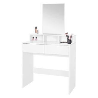 ML Design Tocador con espejo, taburete, 2 cajones y 3 compartimentos 80x40x140cm