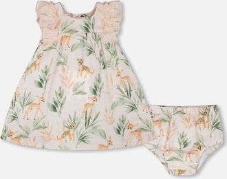Deux par Deux Muslin Dress and Bloomer Deer Printed Set in Peach Deer Print at Nordstrom, Size 24M