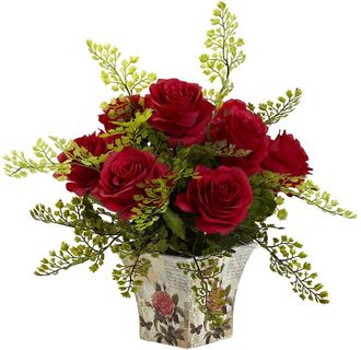 Nearly Natural Rose & Maiden Hair Floral Planter