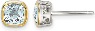 Diamond2Deal Sterling Silver Rhodium-plated with 14k Accent Aquamarine Square Stud Earrings