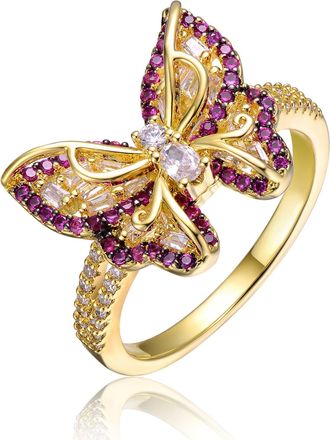 Rachel Glauber RG Young Adults/Teens 14k Yellow Gold Plated with Amethyst & Cubic Zirconia Butterfly Split Top Ring