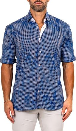 Maceoo Galileo Marthyr0233 Blue Short Sleeve Button-Up Shirt at Nordstrom, Size 4