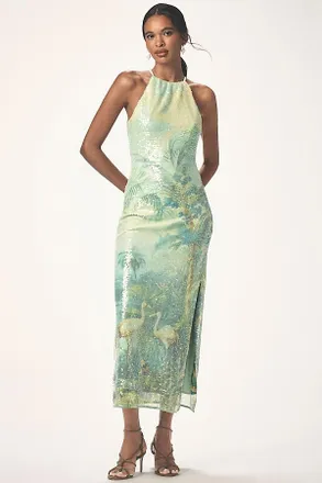 パーティードレス BHLDN Callie Sleeveless Ruched Printed Charmeuse Midi Dress BHLDN Callie Sleeveless Ruched Printed Charmeuse Midi Dress