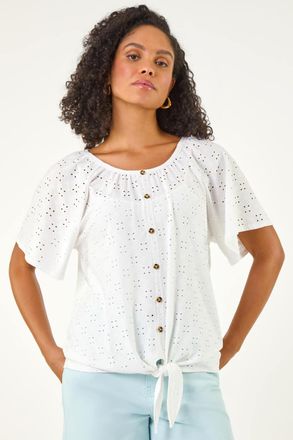 Roman Broderie Tie Front Top