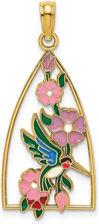 Diamond2Deal 14k Yellow Gold Enamel Hummingbird Flowers Charm