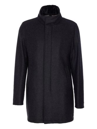 Herno high-neck shearling-collar coat - men - Wool/Polyamide - 58 - Grey