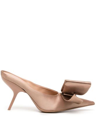 Ferragamo 85mm asymmetric bow mules - women - Other fibres/Calf Leather/Calf Leather - 5.5 - Brown