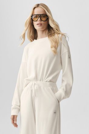 Alo | Muse Crewneck Neck Pullover Top in Ivory, Size: Medium