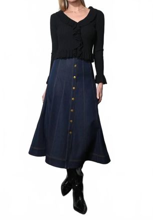 Greylin Indy Midi A-Line Denim Skirt In Indigo