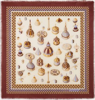 Ferragamo Women Geometrical renaissance print cashmere shawl Red