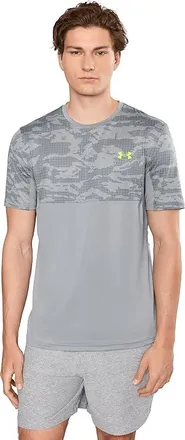 Under Armour Heatgear Printed Short Sleeve T-shirt Mens Workout Steel/Castlerock/High Vis Yellow : 2XL, Polyester