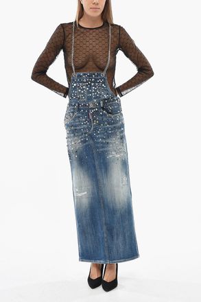 Dsquared2 Denim Overalls With Studs And Chain Details Dsquared2