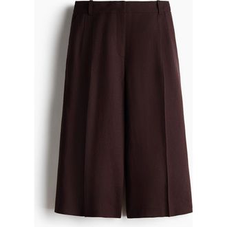 H&M Wide Linen-blend Culottes in Dark Brown at Nordstrom, Size 10