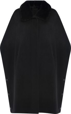 Yves Salomon Womens Black Coat With Mink Fur Collar Wool