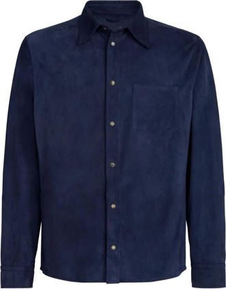 Brunello Cucinelli Casual Shirts, male, Blue, L, Suede Texture Shirt