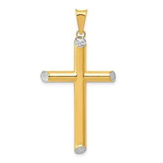 Diamond2Deal 14k Yellow Gold Rhodium 3-D Hollow Diamond-Cut Cross Pendant