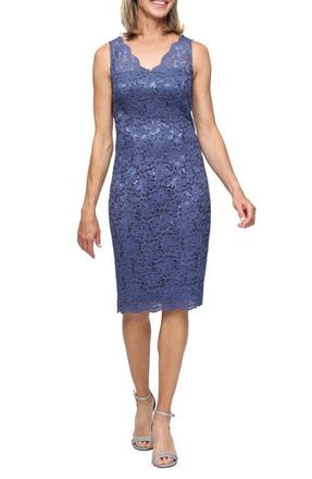S.L. Fashions Lace Jacket and Sheath Dress Set in Wedgewood at Nordstrom, Size 12P