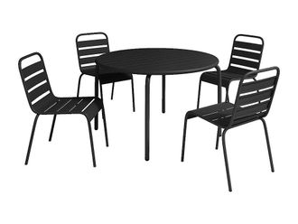 Vente-Unique Sala da pranzo da giardino un tavolo D.110 cm e 4 sedie impilabili in Metallo Nero - MIRMANDE di MYLIA