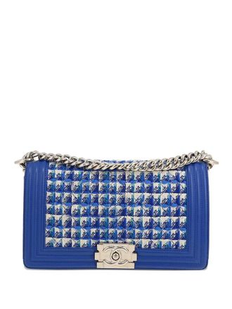 Chanel Boy schoudertas met tweed ketting - Blauw