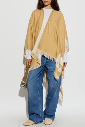 Burberry Poncho With Logo, Womens, Beige