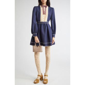Valentino Garavani Long Sleeve Crepe Couture Minidress in Blue Multi at Nordstrom, Size 6 Us