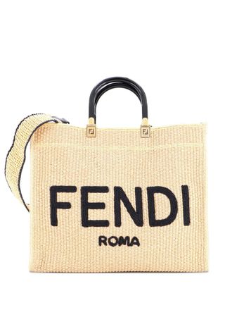 Fendi Sunshine Shopper Woven Raffia Medium tote bag - women - Raffia/COTTON/ STRAW - One Size - Neutrals