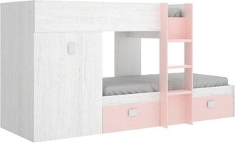 Dmora Composizione camera da letto Araba, Cameretta completa, Composizione letto a castello con due lettini singoli, 271x111h150 cm, Bianco e Rovere - Dmora