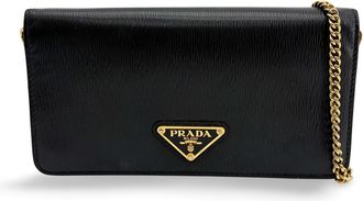 Prada Vitello Move Triangle Logo Chain Shoulder Bag Black