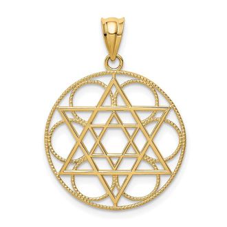 Diamond2Deal 14k Yellow Gold Star of David Circle Pendant