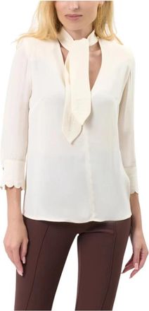 Elisabetta Franchi Camicia in georgette di viscosa con foulard lettering - Dames - Blouses - Beige - M - Overhemden