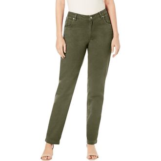 Jessica London Classic Cotton Denim Straight-Leg Jean in Dark Olive Green at Nordstrom, Size 14Short