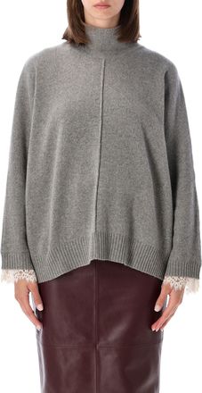 Alberta Ferretti Grey Cashmere Lace-Trim Sweater