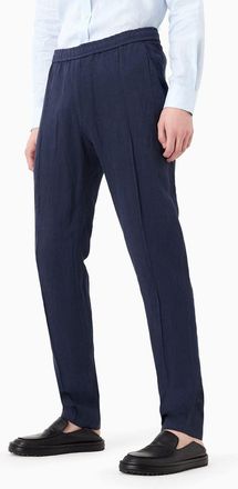 Emporio Armani Mens Tapered Trousers in Navy Linen - Size 42W/32L