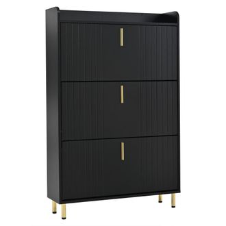 Urban Meuble Zapatero de rayas negras con 3 puertas abatibles, 80x23,5x123,5cm