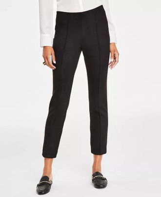 Anne Klein Leggings Womens Black Suede Slim Fit Elastic Waist Pull On FTS1490