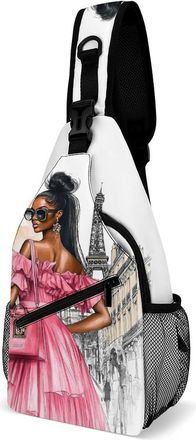 Generic Black Women In Paris E-iffel Tower Mens Shoulder Bags Sling Crossbody Backpack Travel Hiking Chest Bag with Small Side 38x20cm