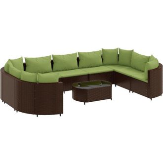 vidaXL Set De Sof&aacute;s De Jard&iacute;n 10 Pzas Y Cojines Rat&aacute;n Sint&eacute;tico Marr&oacute;n Vidaxl