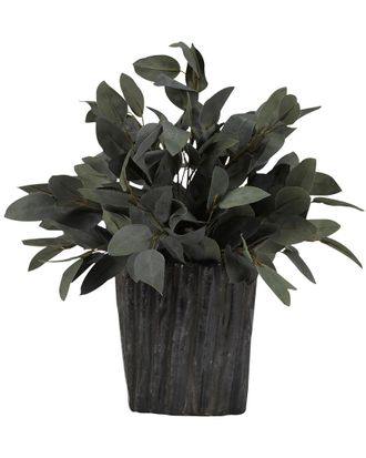D&W Silks Setmedium Grey/Green Eucalyptus In Oval Ceramic Planter