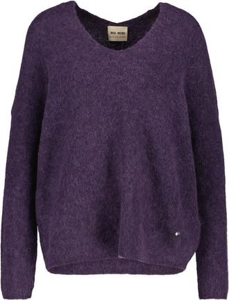 Mos Mosh MMThora V-Neck Knit - Dames - Ronde hals truien - Paars - S - Wol - Truien & Vesten