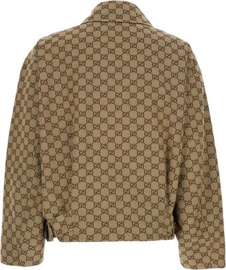 Gucci Womens Jacket With Gg Motif, Brown Cotton Coat