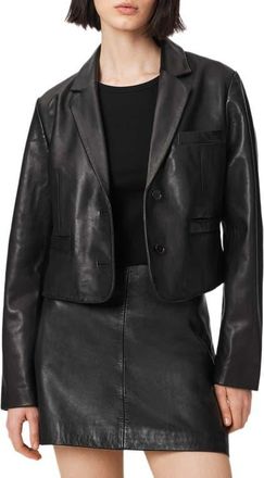 AllSaints Apton Leather Blazer in Black at Nordstrom, Size 10