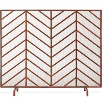 Best Choice Products 38x31in Single Panel Handcrafted Iron Chevron Fireplace Screen w/ Distressed Finish