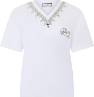 Philipp Plein Man Fit V-Neck T-Shirt Crystals