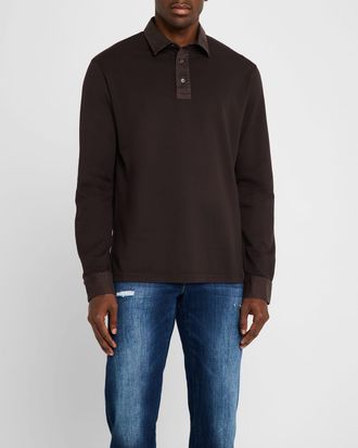 Kiton Mens Long-Sleeve Pique Polo Shirt