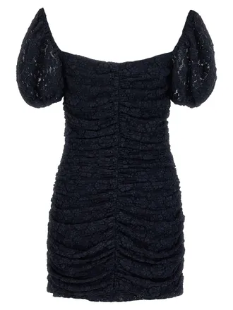 Rotate Ruched Lace Mini Dress - Black